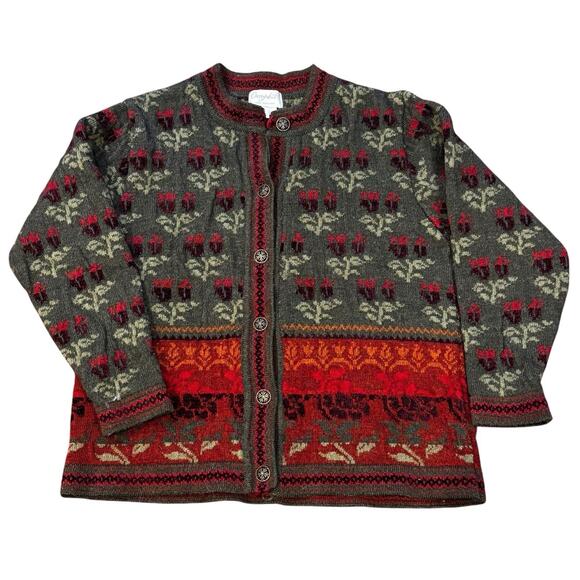 Vintage CHERRY LEWIS Floral Autumn Colors Cardigan Sweater Women’s Medium - Picture 1 of 6